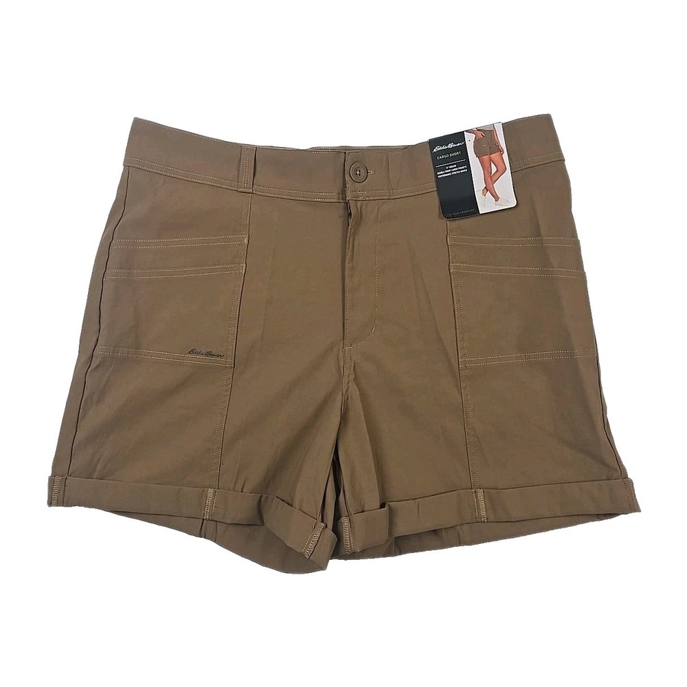 Eddie Bauer Size 16 Nylon Cargo Short Womens 5" Inseam Tawney-Camel Brown $60